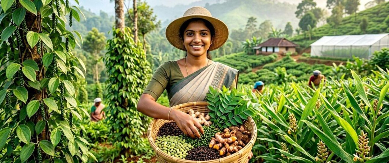 Lush green cardamom plantations in the misty hills of Idukki, Kerala.