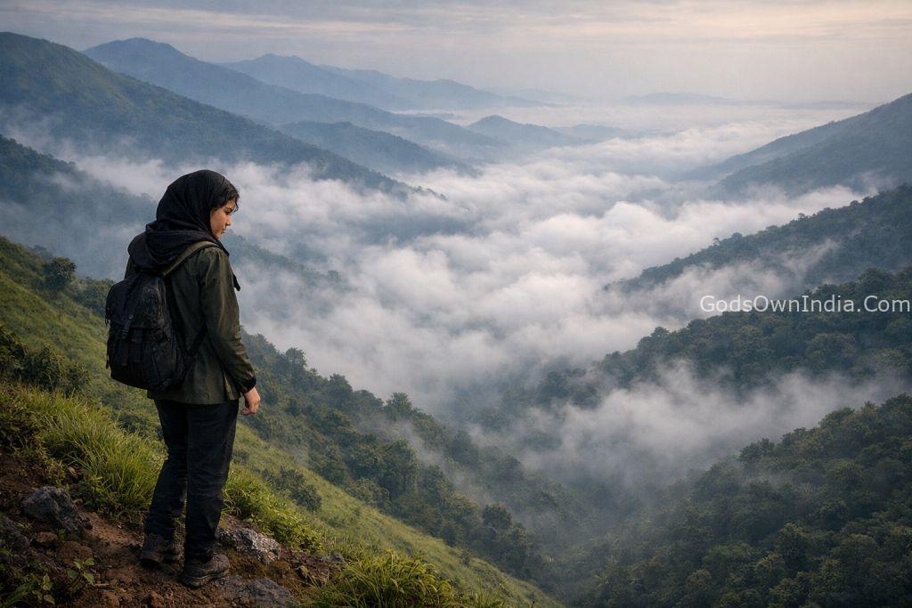 This image illustrates the breathtaking height and the unpredictable weather patterns of the Western Ghats