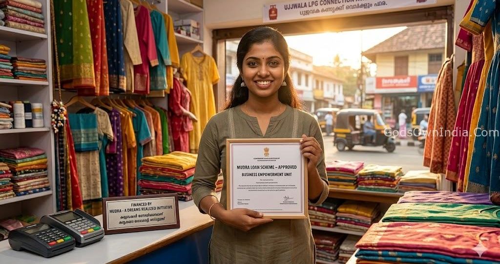 Young female entrepreneur in Kerala India successfully launching a small business through Mudra loan.