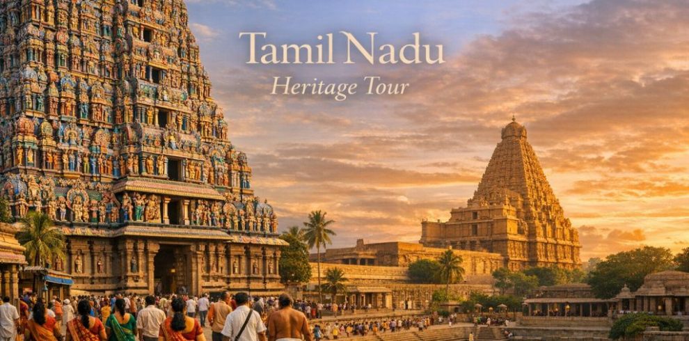 The Brihadisvara Temple (Big Temple). Look for the massive granite tower (Vimana) which is a masterpiece of Chola architecture.
