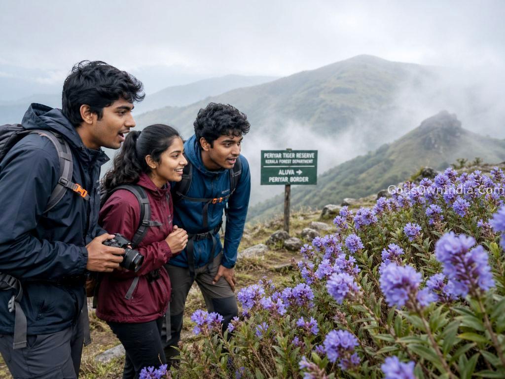 Youth from Aluva Kerala exploring the Neelakurinji bloom in Periyar Tiger Reserve.
