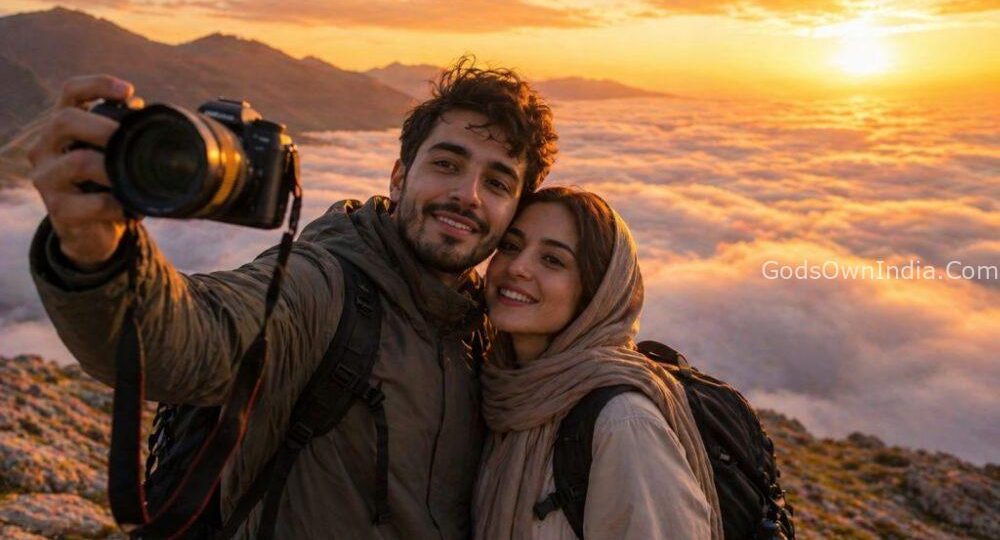International tourists capturing the golden hour at Anappara View Point, Idukki.