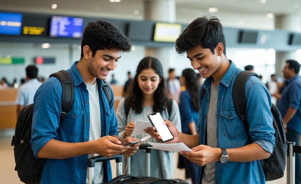 A high-quality lifestyle shot capturing young, enthusiastic travelers